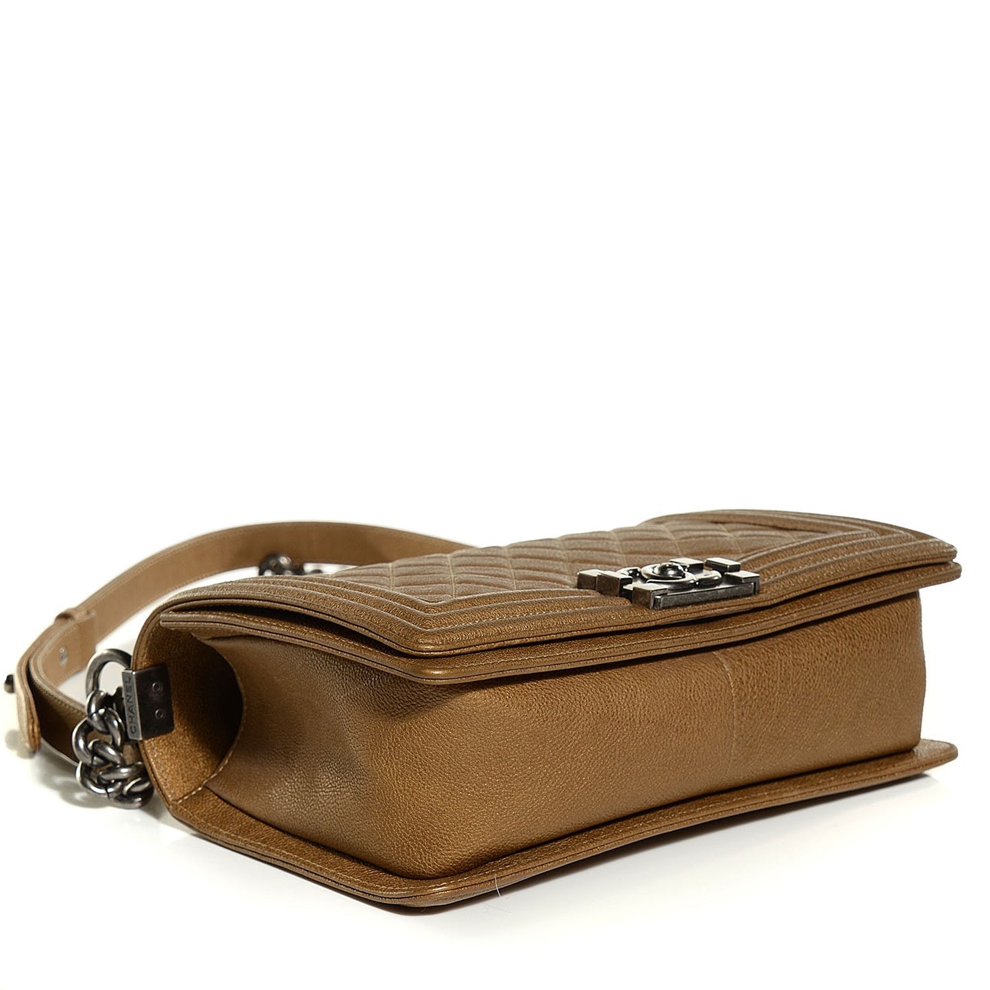 Metallic Calfskin Quilted Medium Boy Flap Dark Gold