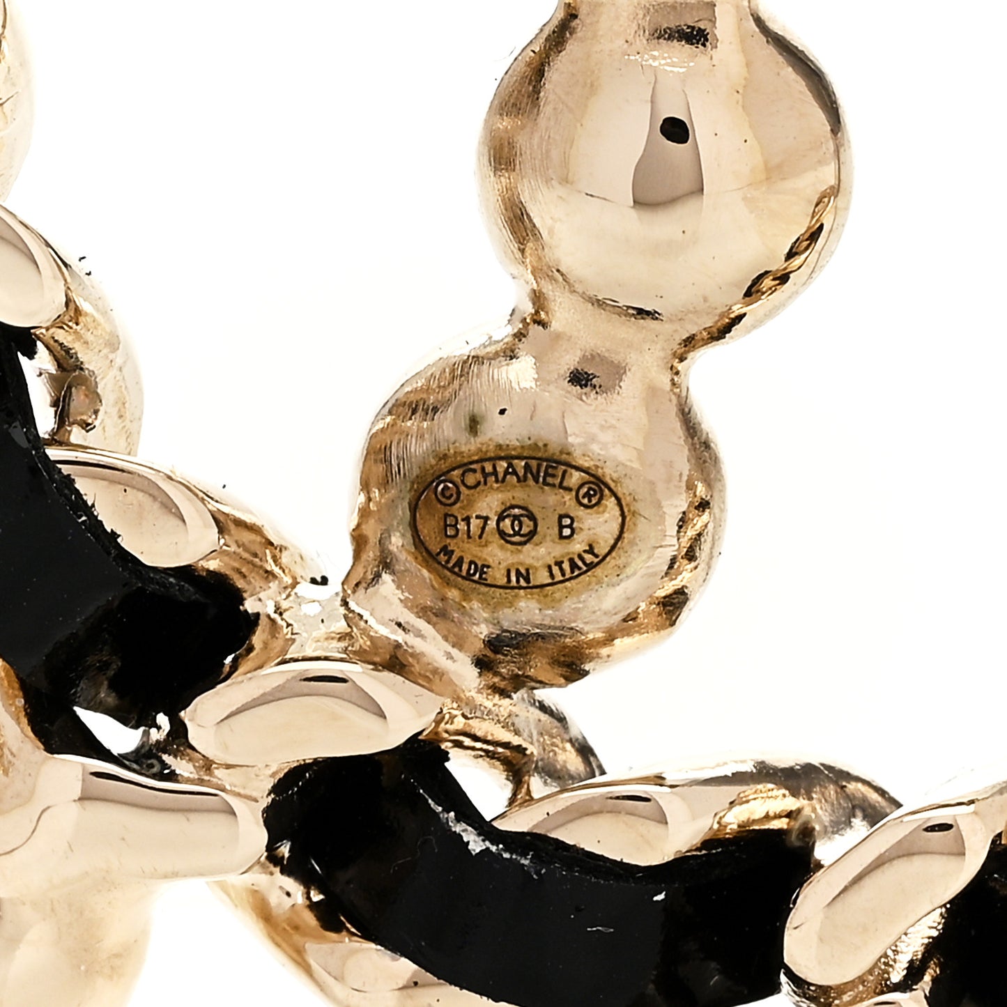 Lambskin Pearl CC Chain Brooch Black Gold