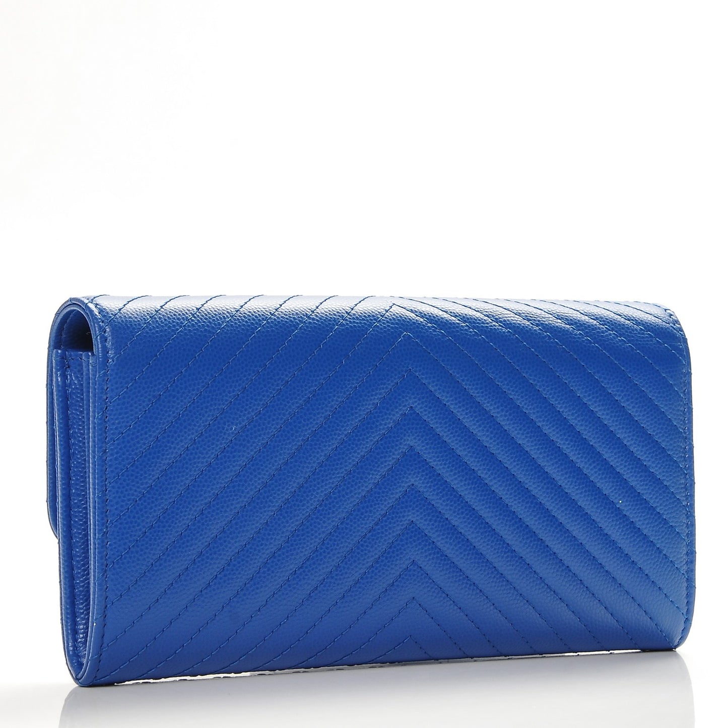 Caviar Chevron Quilted Large Flap Wallet Bright Blue
