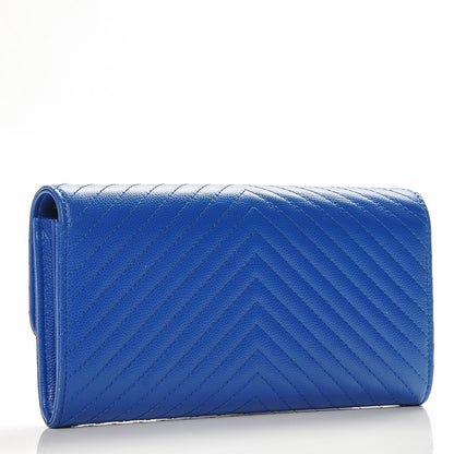 Chanel Caviar Chevron Quilted Large Flap Wallet Bright Blue 3 of 9