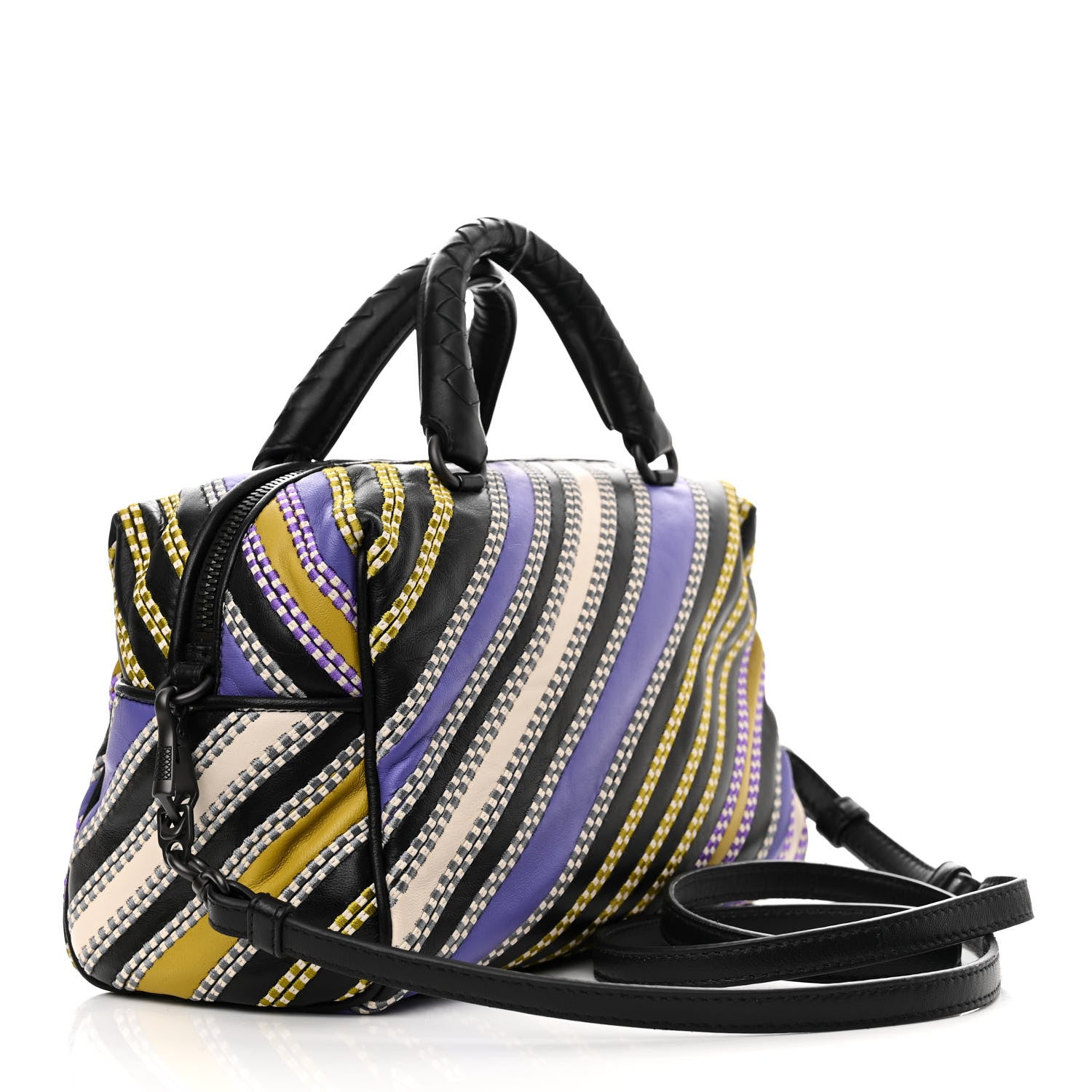Bottega Veneta Nappa Diagonal Stripe Boston Lavender Black Multi 3 of 10