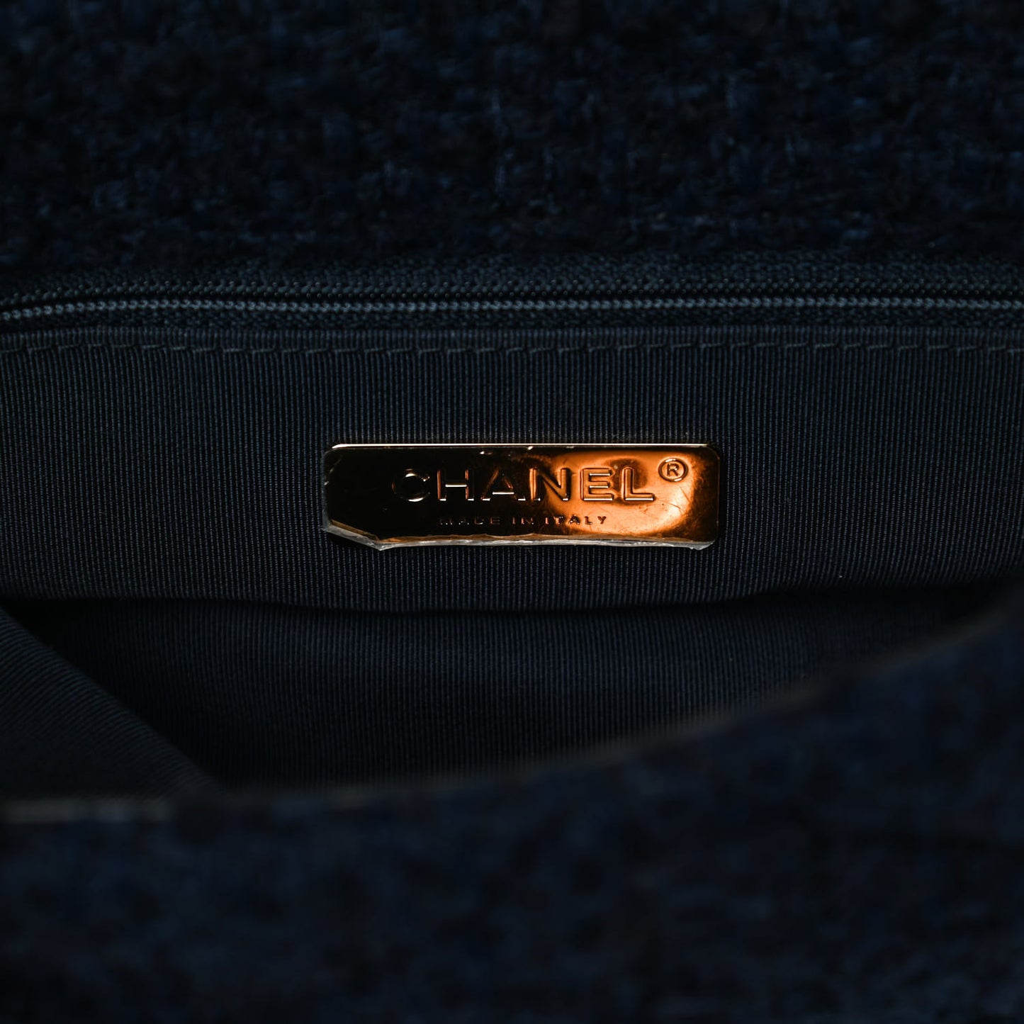 Tweed Quilted Large Chanel 19 Flap Navy Blue