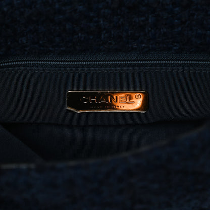 Chanel Tweed Quilted Large Chanel 19 Flap Navy Blue 5 of 16