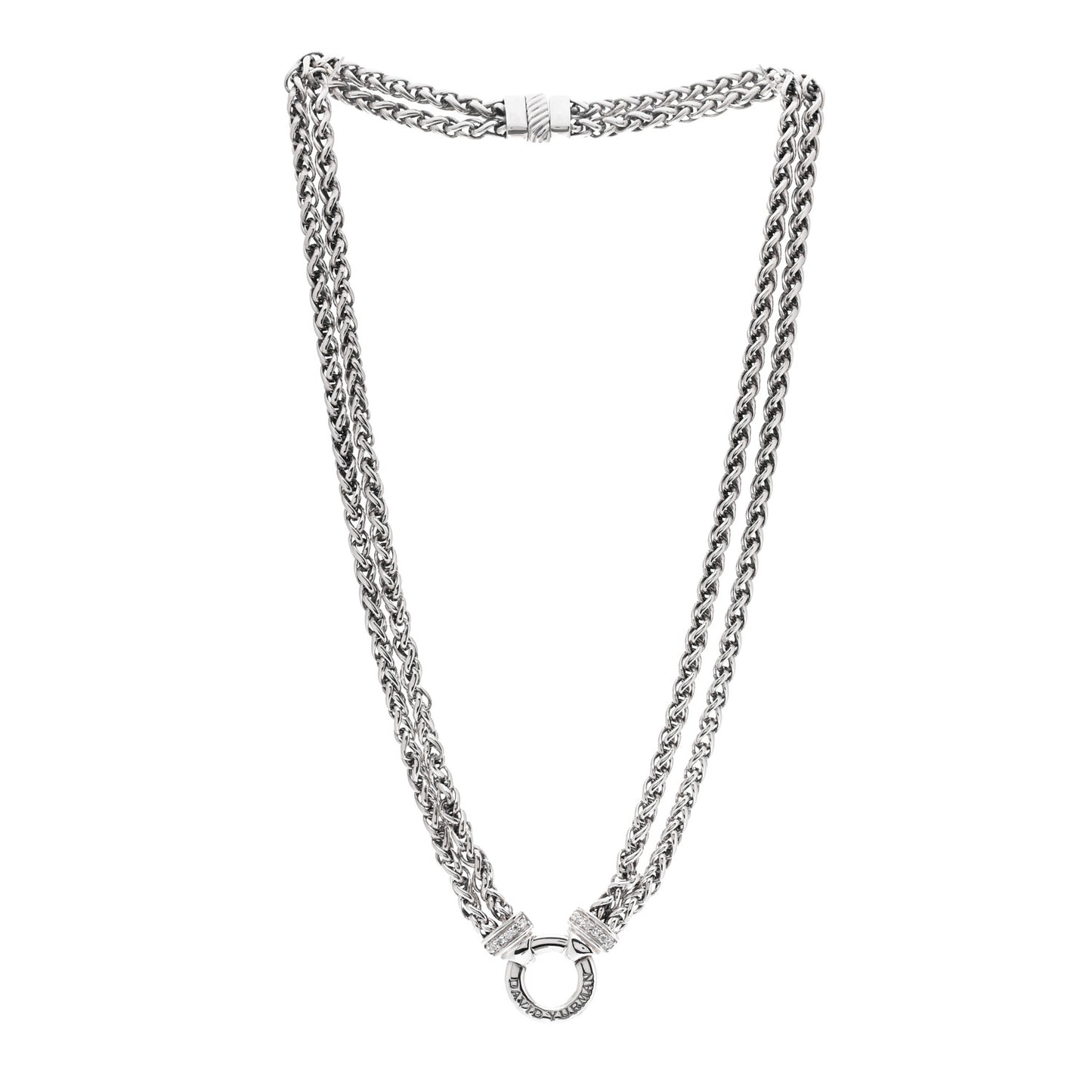 Sterling Silver Diamond 18mm Double Wheat Chain Necklace