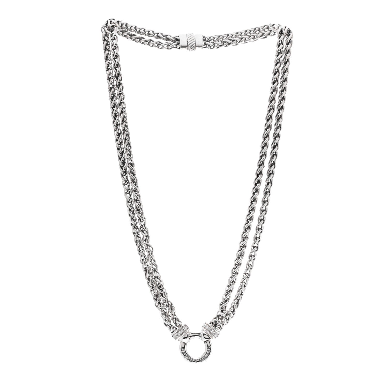 David Yurman Sterling Silver Diamond 18mm Double Wheat Chain Necklace 3 of 4