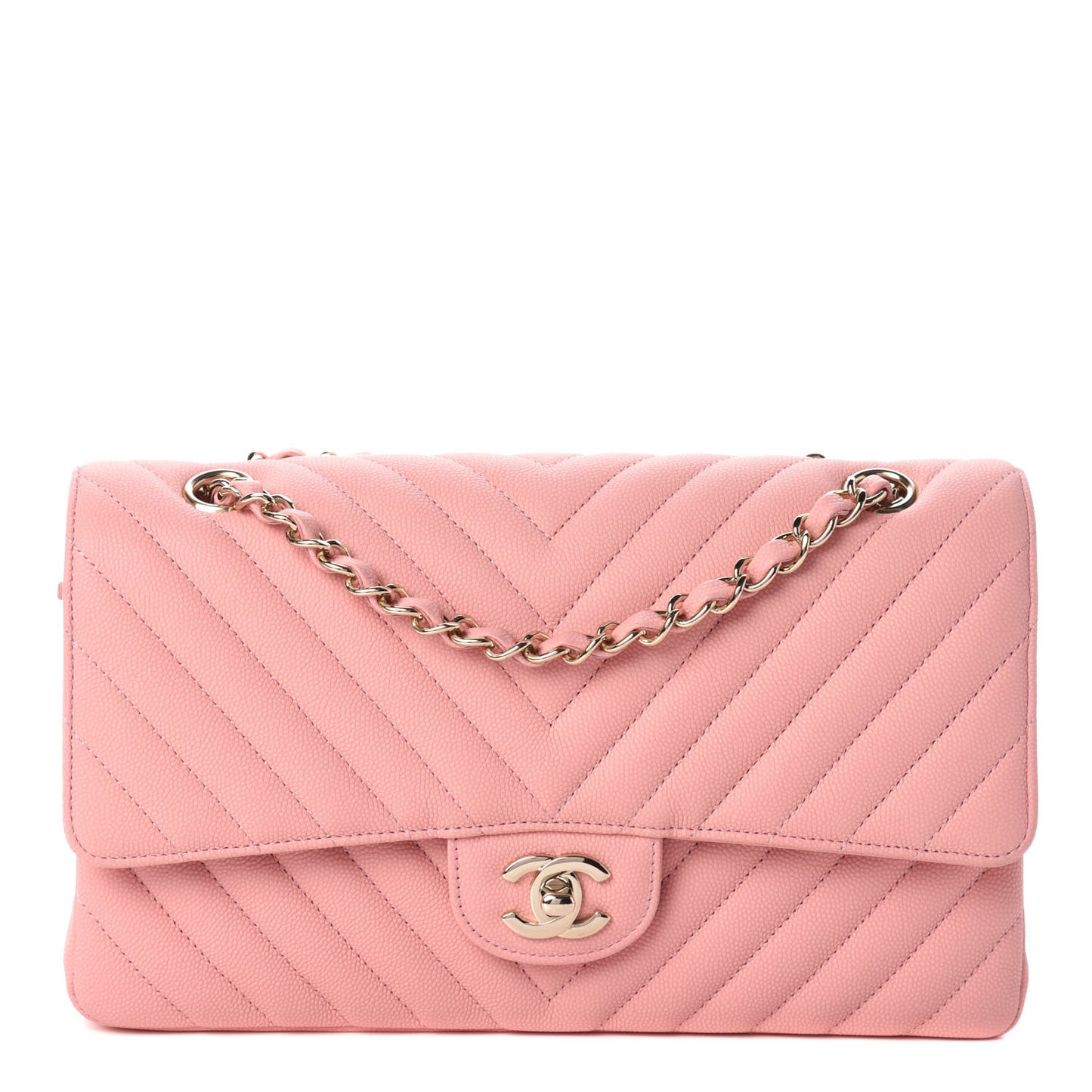 Caviar Chevron Quilted Medium Double Flap Pink