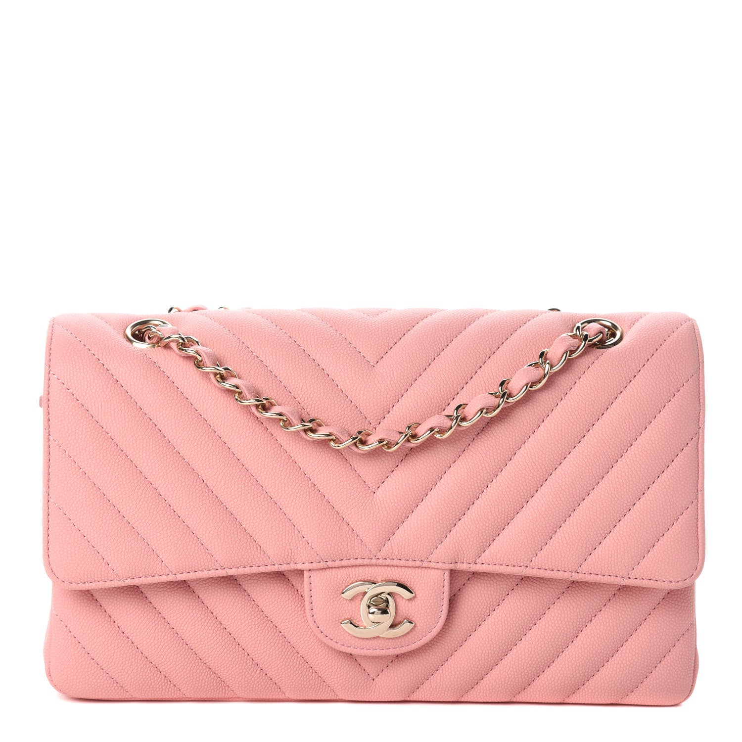 Chanel Caviar Chevron Quilted Medium Double Flap Pink 1 of 10