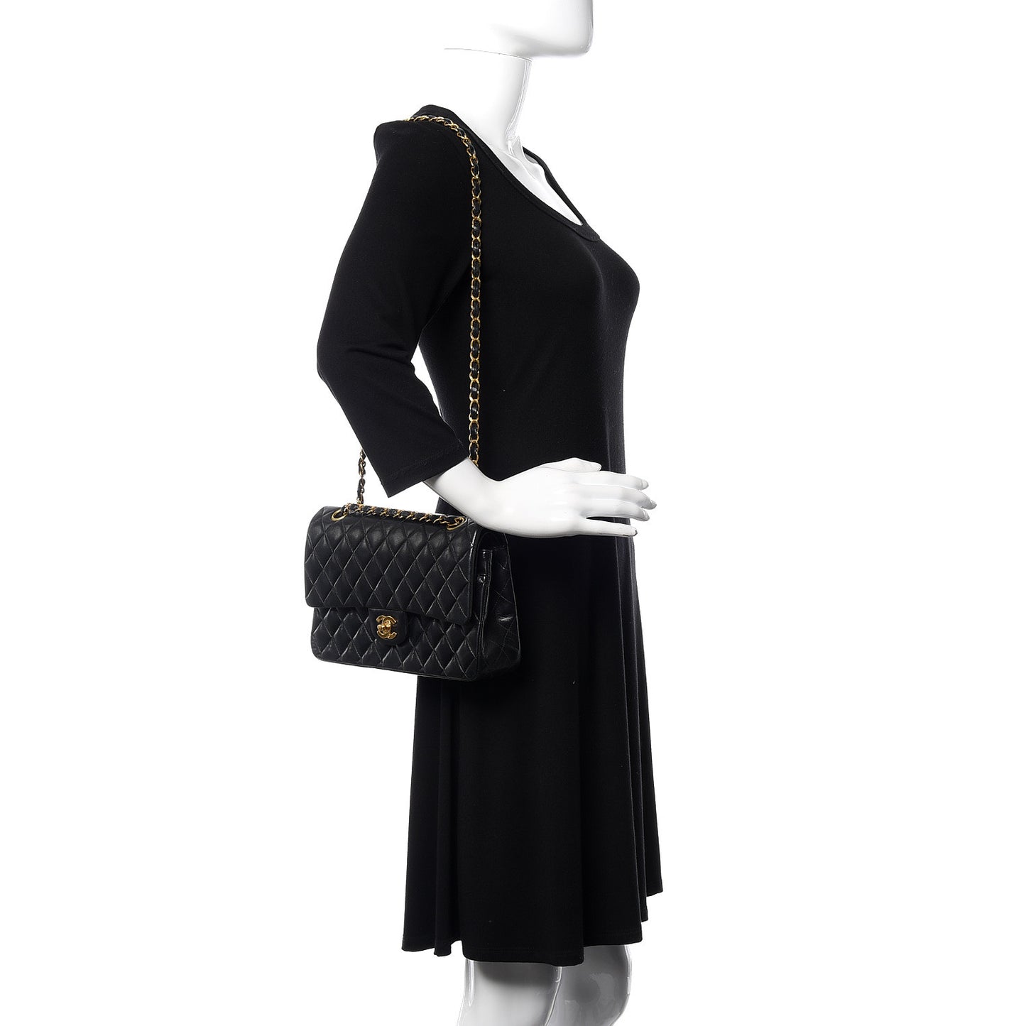 Lambskin Quilted Medium Double Flap Black
