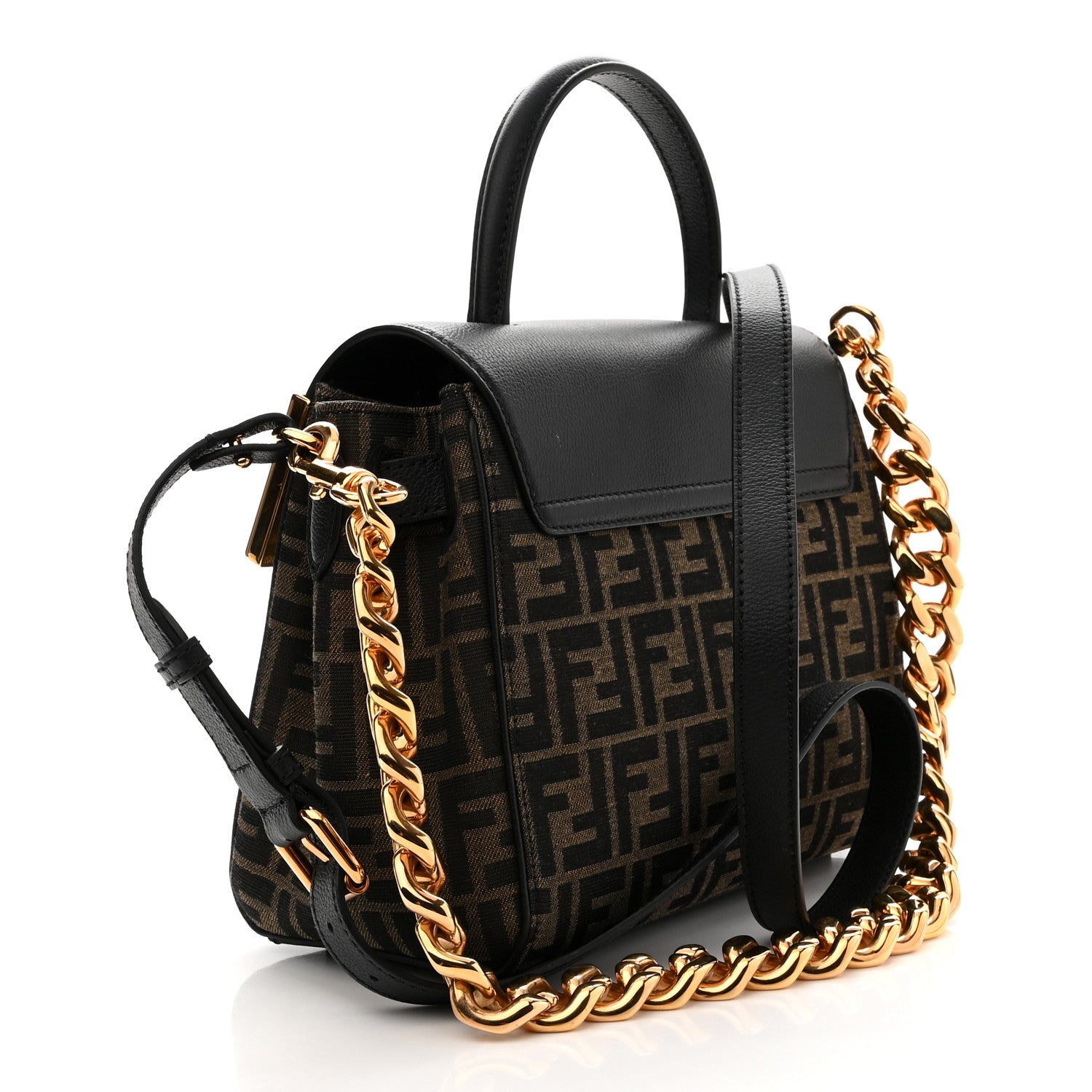 Versace X FENDI Grained Calfskin Fendace Medium La Medusa Top Handle Bag Black Brown 3 of 11