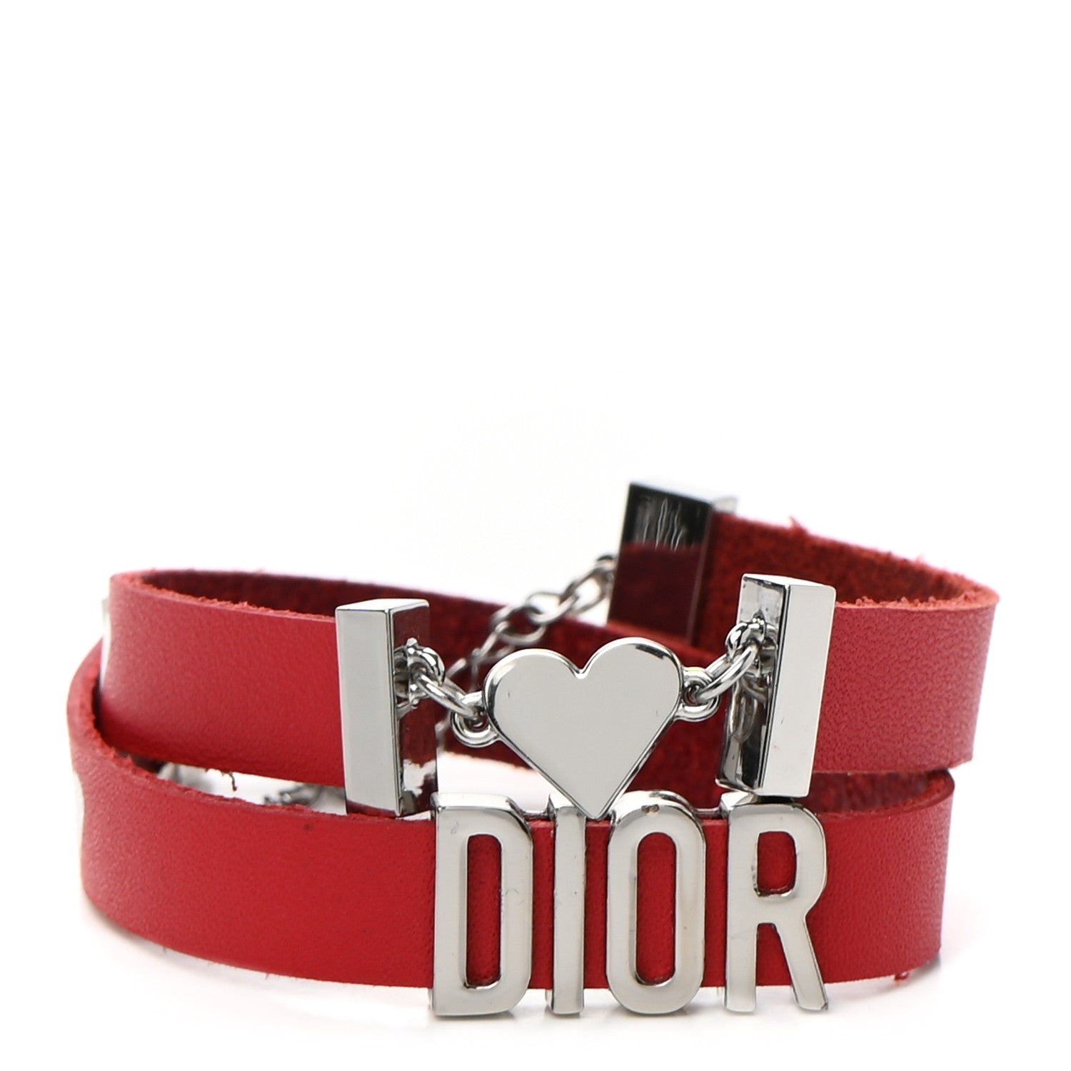Christian Dior Calfskin Dior Heart Double Bracelet Red 1 of 4