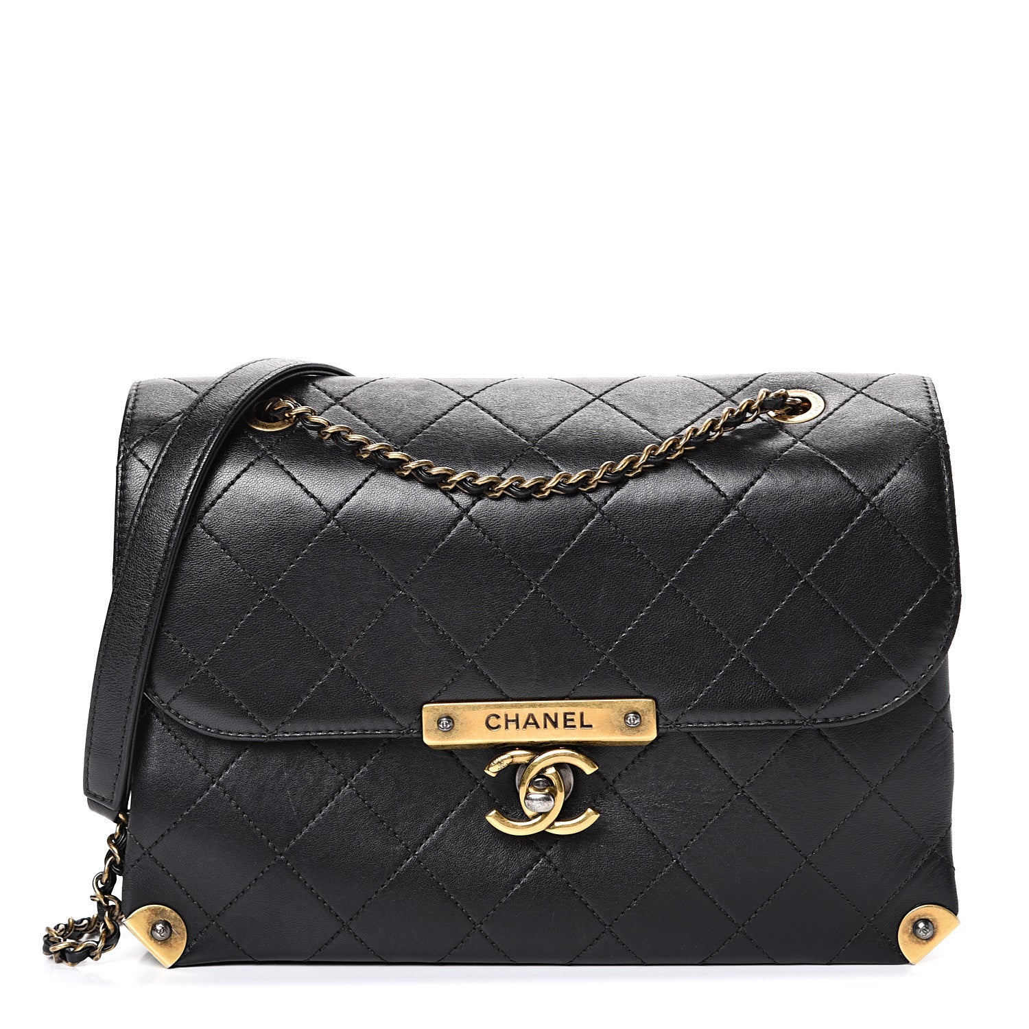 Chanel Shiny Lambskin Quilted Around The Corner Flap Black 1 of 14