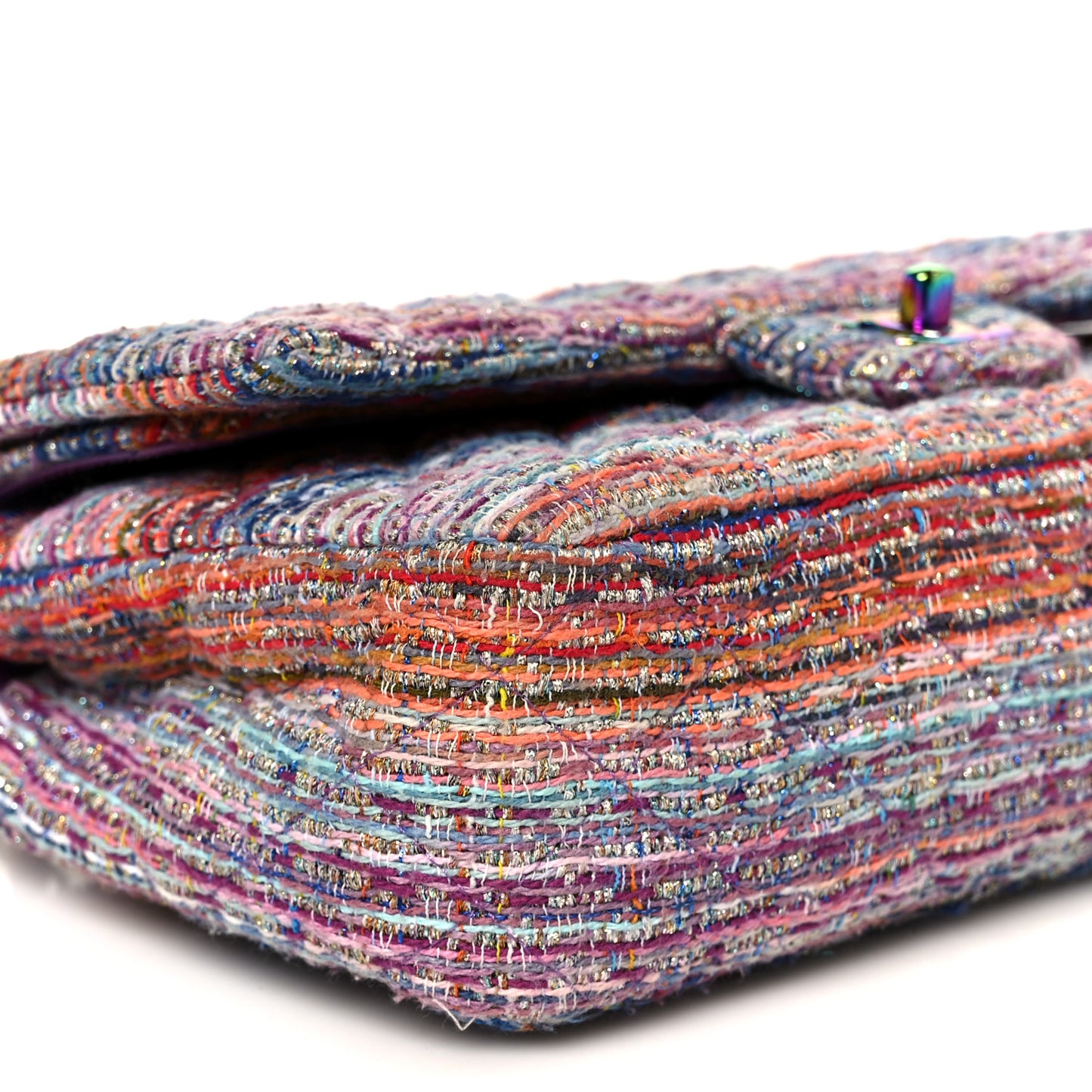 Tweed Quilted Medium Double Flap Blue Pink Orange