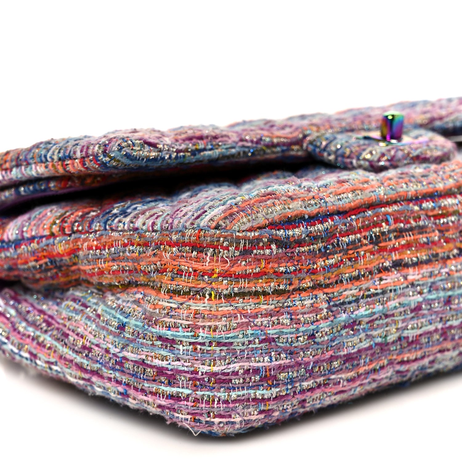 Chanel Tweed Quilted Medium Double Flap Blue Pink Orange 10 of 11