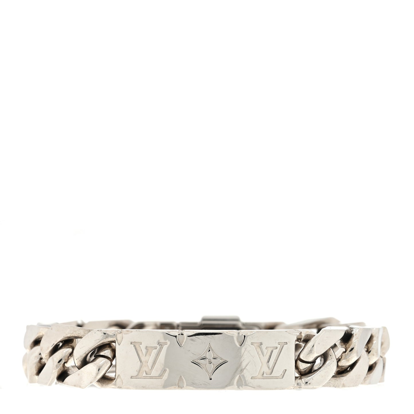 Zamac Palladium Monogram Chain Bracelet Silver