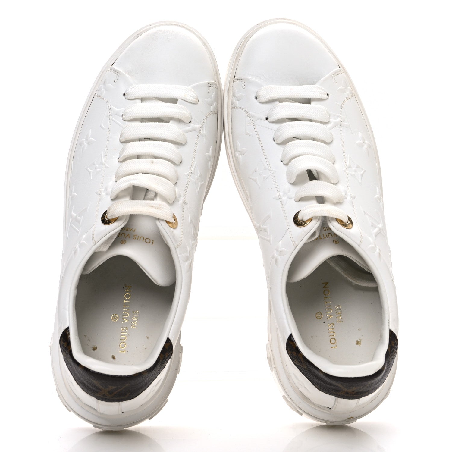 Louis Vuitton Lambskin Embossed Monogram Time Out Sneakers 39 White 2 of 13
