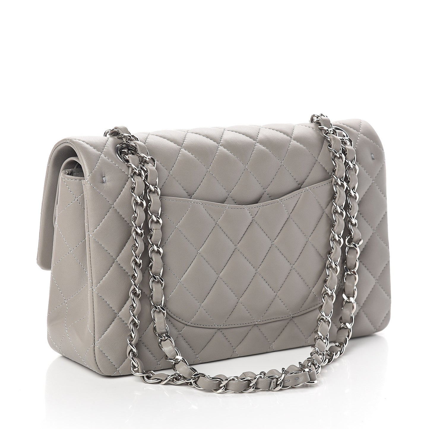 Lambskin Quilted Medium Double Flap Grey