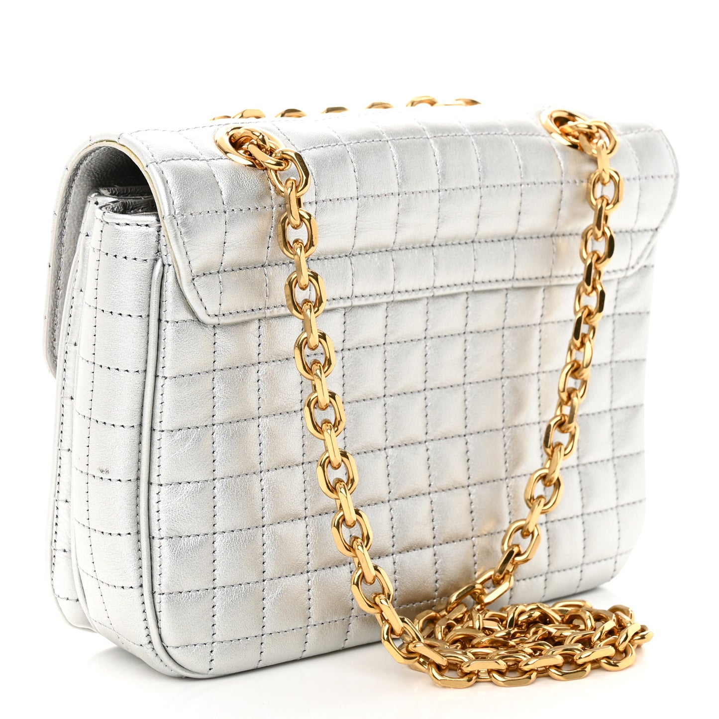 Laminated Calfskin Quilted Medium C Bag Silver