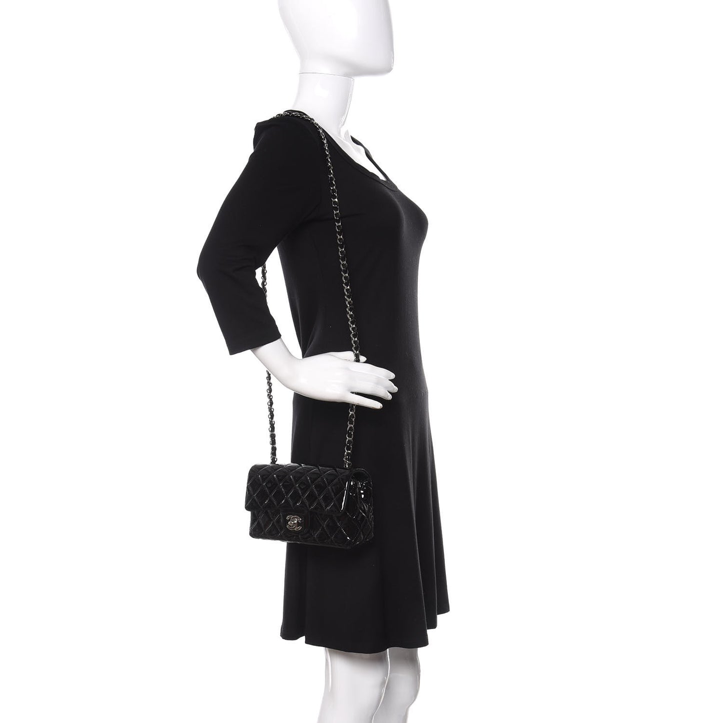 Patent Calfskin Quilted Mini Rectangular Flap Black