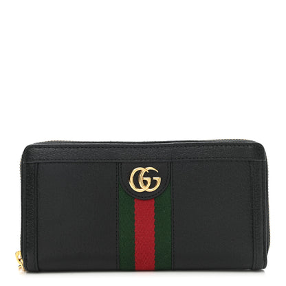 Gucci Calfskin Web Ophidia Zip Around Wallet Black 1 of 7