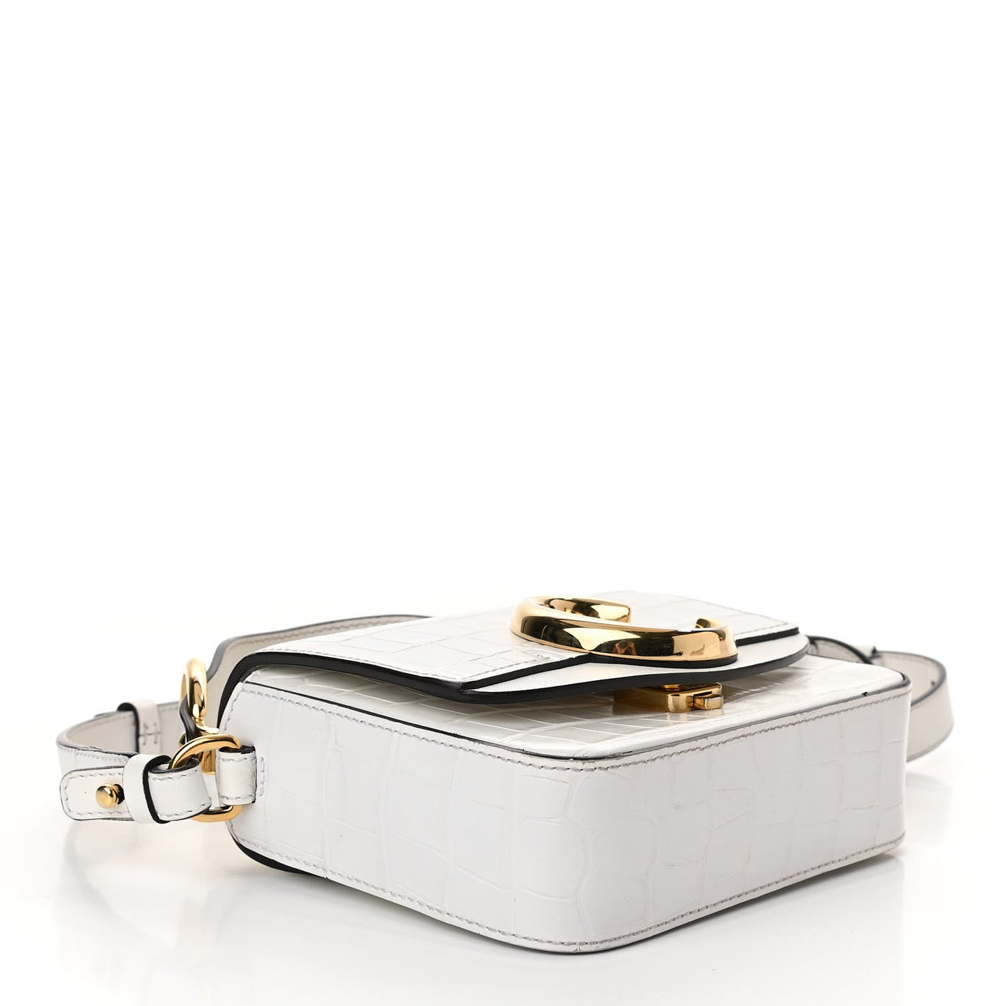 Calfskin Crocodile Embossed Mini C Double Carry Brilliant White