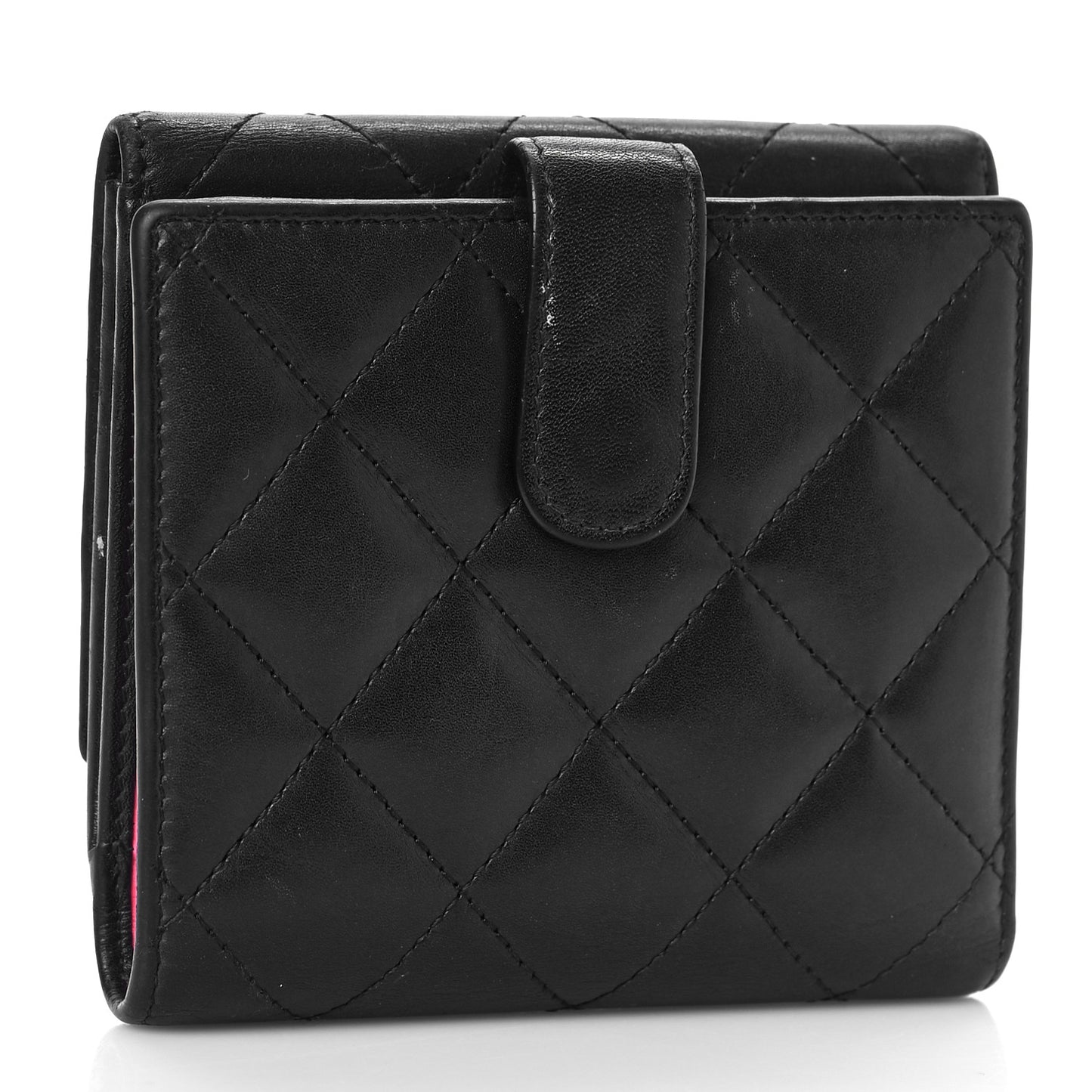 Lambskin Quilted Cambon Flap Wallet Black