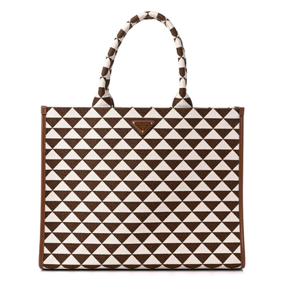 Prada Jacquard Saffiano Triangolo Symbole Embroidered Large Tote Tobacco Talco 1 of 9