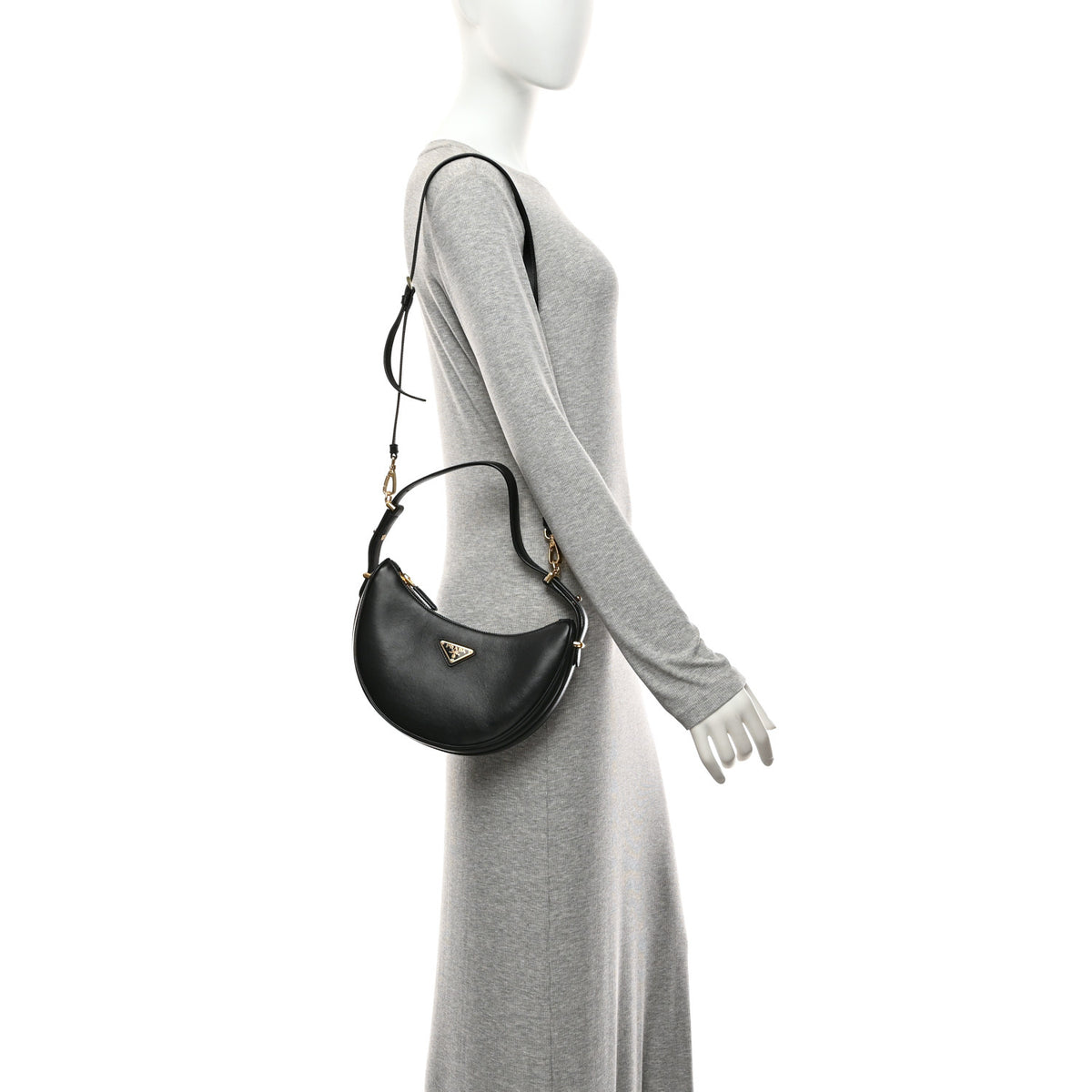 Prada Soft Calfskin Arque Shoulder Bag Black 2 of 10