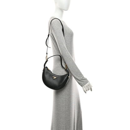Prada Soft Calfskin Arque Shoulder Bag Black 2 of 10