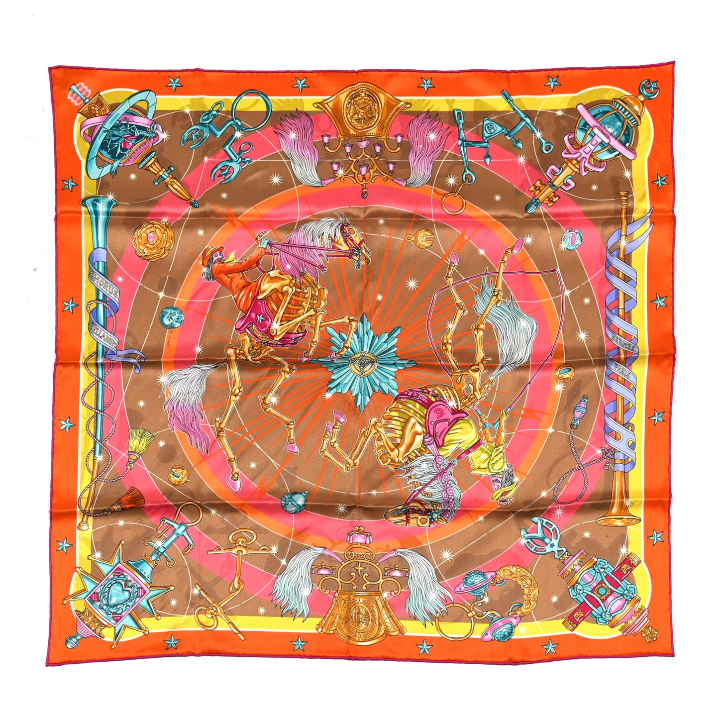 Silk Chorus Stellarum Scarf 70 Orange Beige Dore