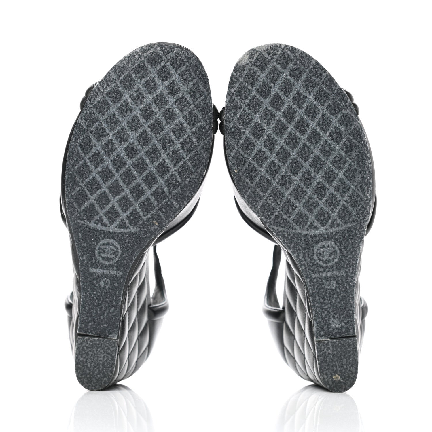 Chanel Lambskin Pearl Quilted Peep Toe Wedge Sandals 40 Black 5 of 9