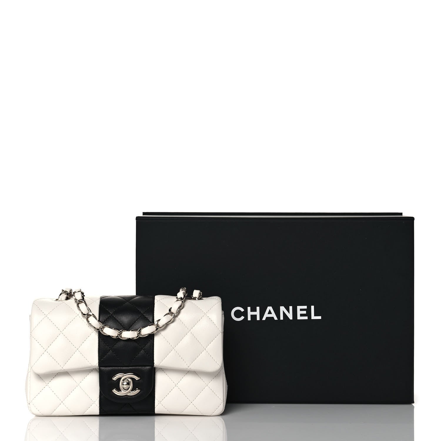 Chanel Lambskin Quilted Mini Rectangular Flap White Black 13 of 13