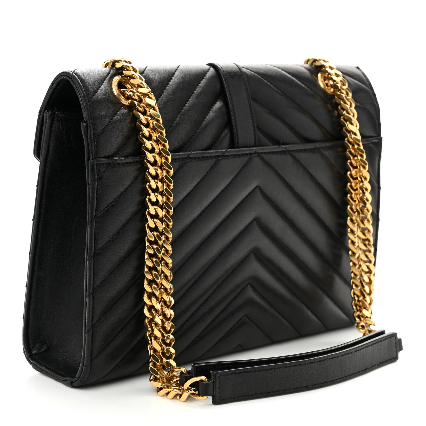 Lambskin Matelasse Chevron Medium Monogram Satchel Black