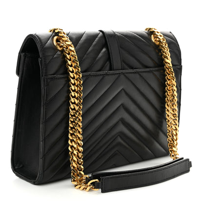 Saint Laurent Lambskin Matelasse Chevron Medium Monogram Satchel Black 3 of 11