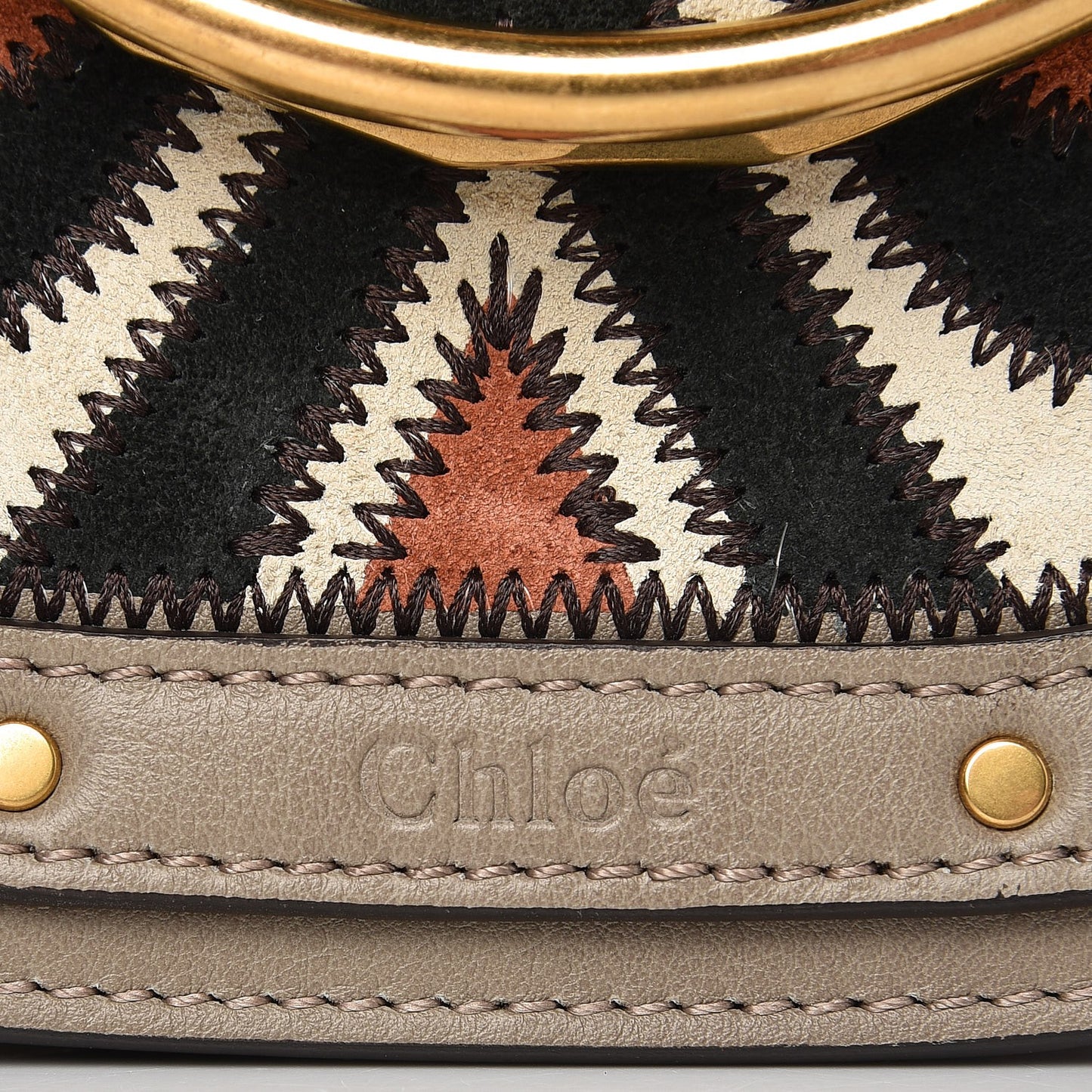 Calfskin Suede Paisley Patchwork Perforated Small Nile Bracelet Bag Motty Grey