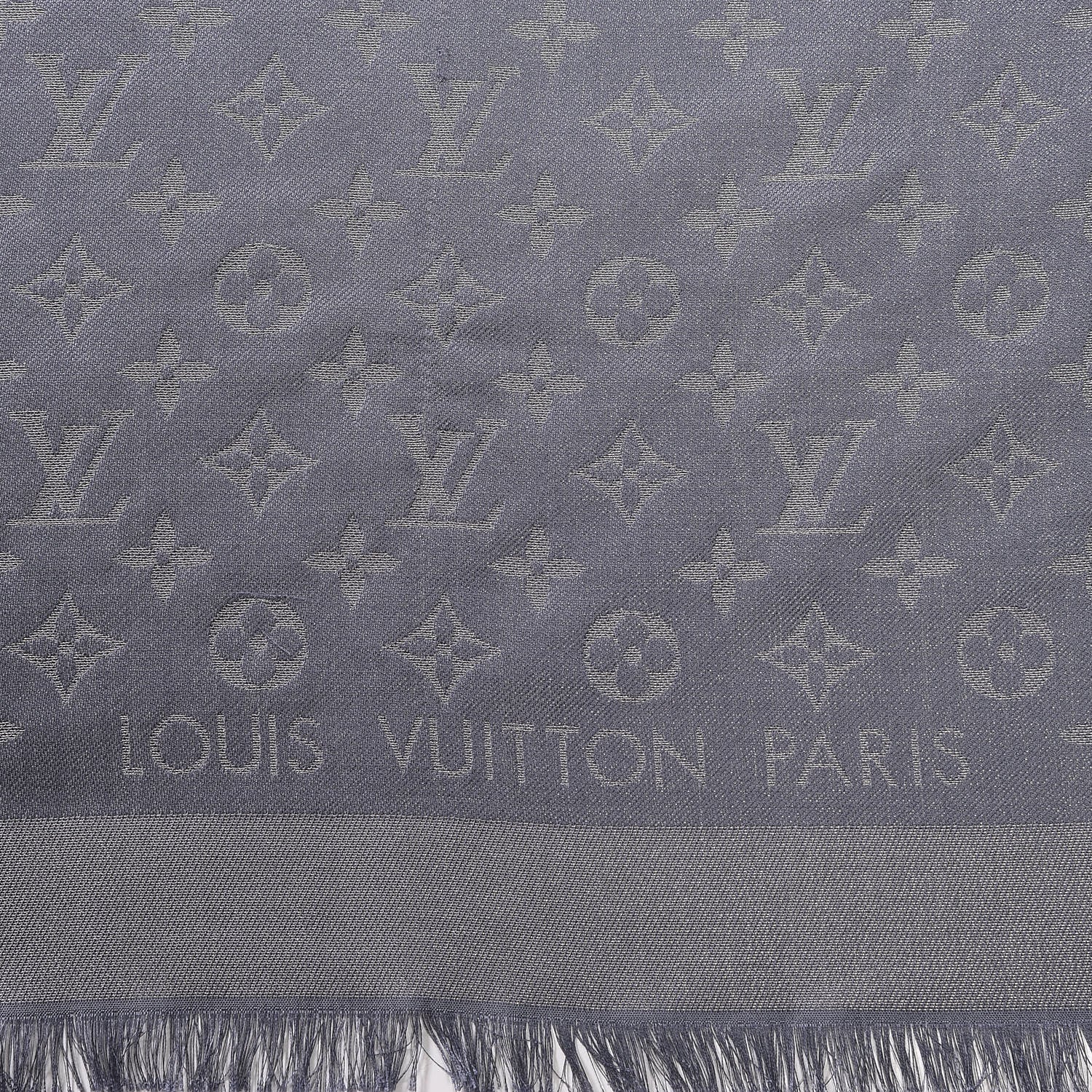 Louis Vuitton Silk Lurex Wool Monogram Shine Shawl Charcoal Grey 3 of 6