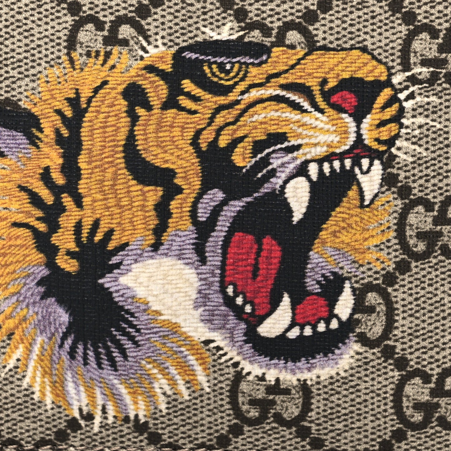 GG Supreme Monogram Selleria Calfskin Tiger Nice Bi-Fold Wallet Beige Ebony Multicolor Black
