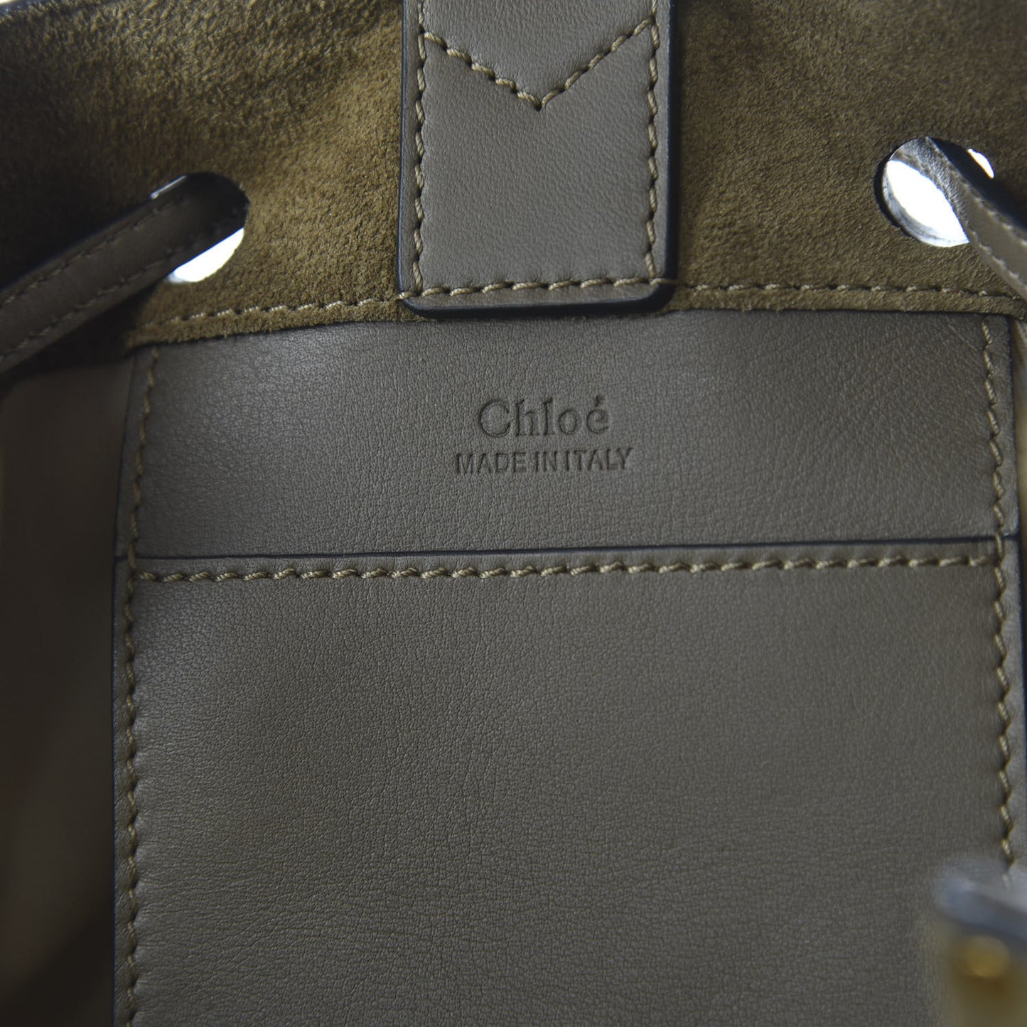 Suede Studded Small Inez Drawstring Bag Merino Grey