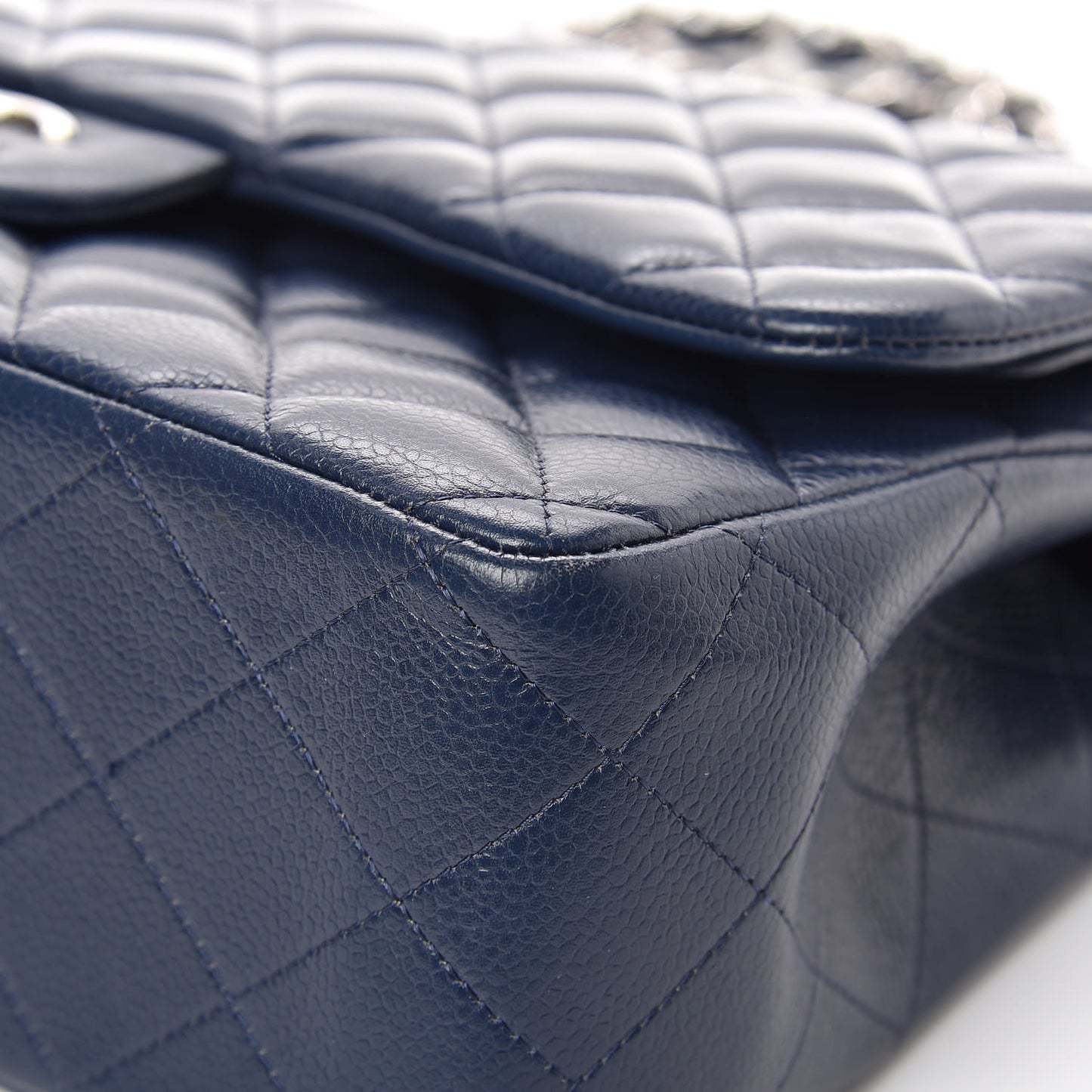 Caviar Quilted Jumbo Double Flap Navy Blue