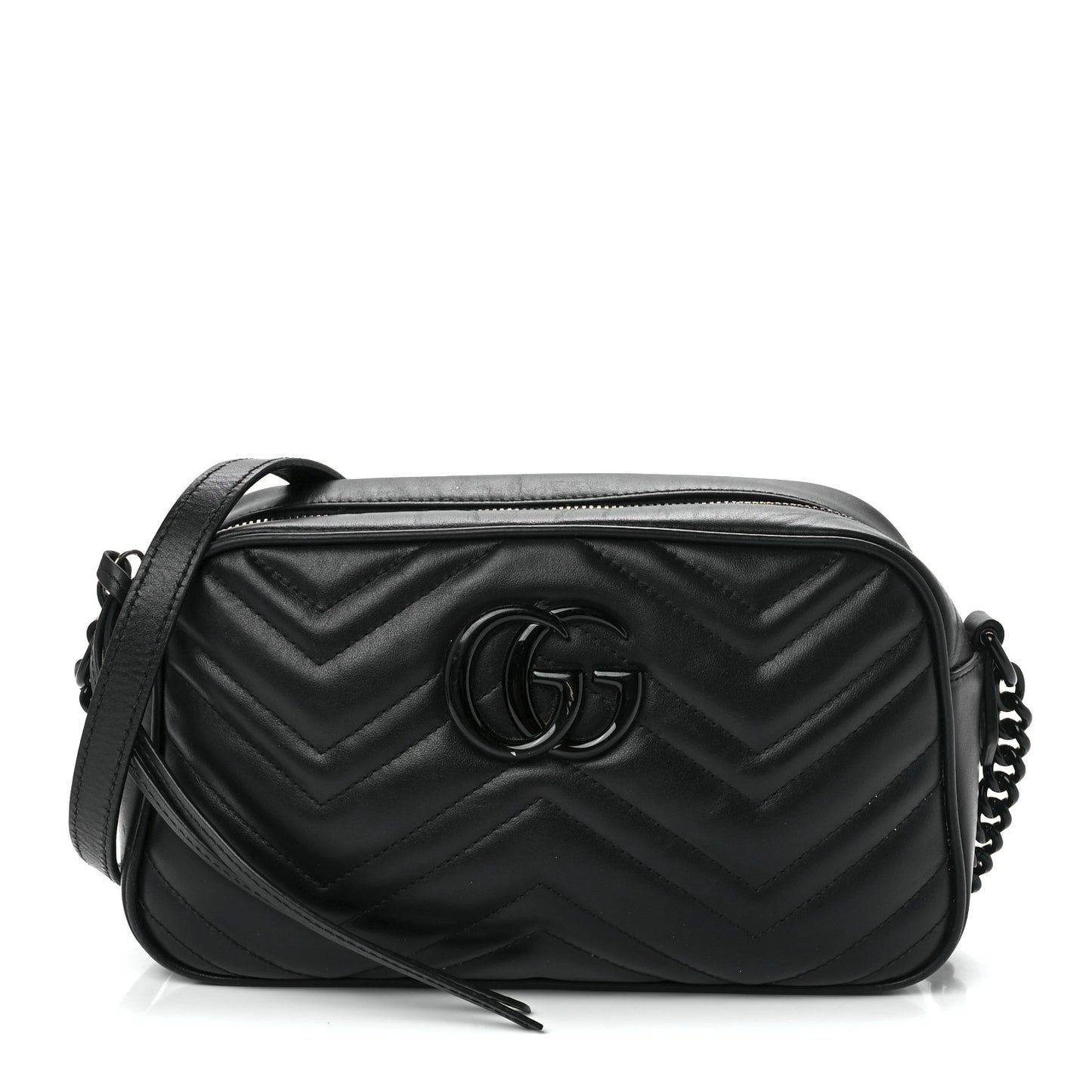 Calfskin Matelasse Monochrome Small GG Marmont Chain Shoulder Bag Black