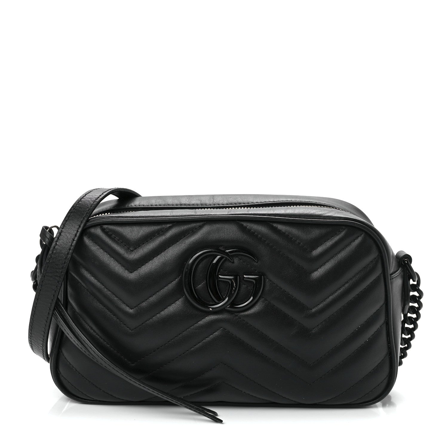 Gucci Calfskin Matelasse Monochrome Small GG Marmont Chain Shoulder Bag Black 1 of 11