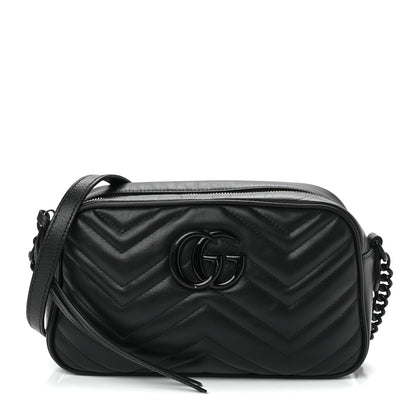 Gucci Calfskin Matelasse Monochrome Small GG Marmont Chain Shoulder Bag Black 1 of 11