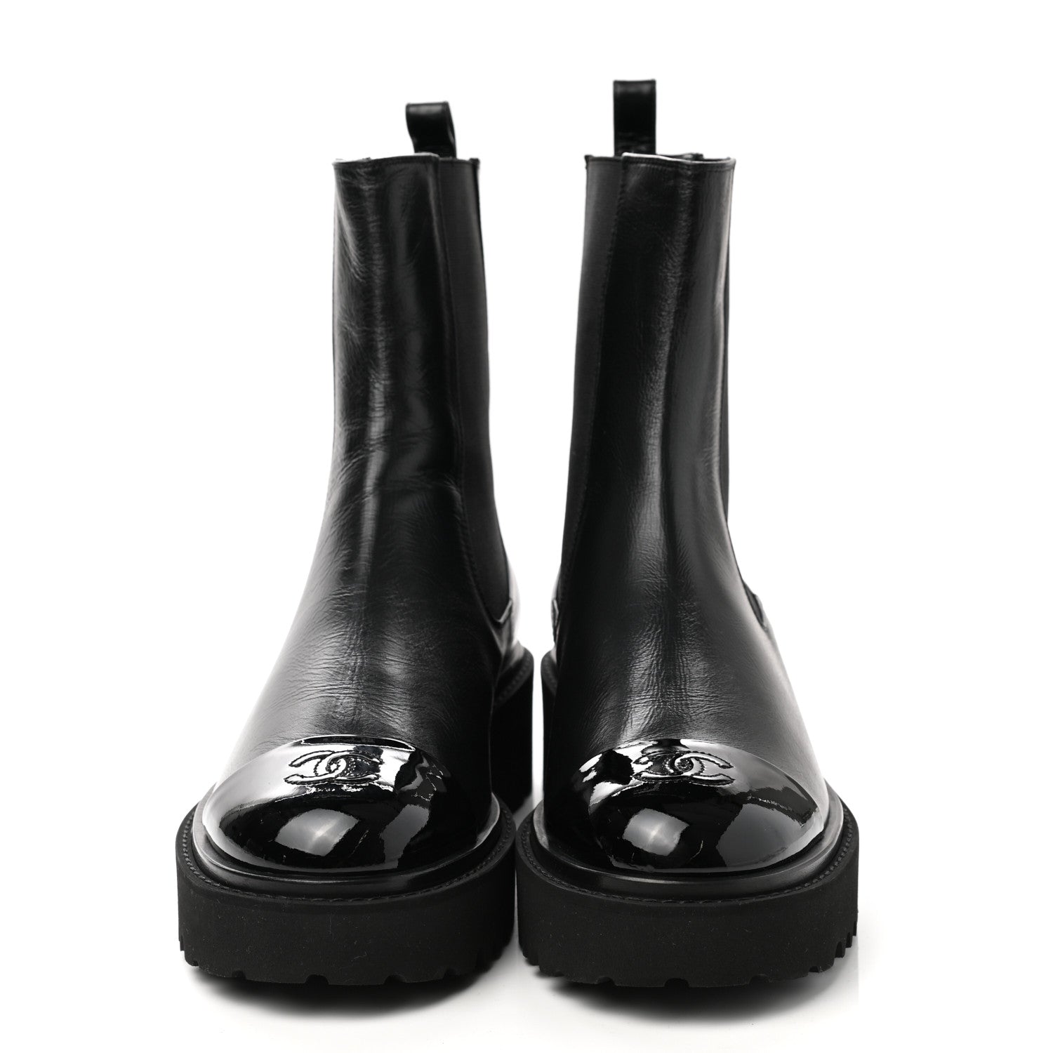 Chanel Crumpled Calfskin Patent Cap Toe Short Boots 40 Black 2 of 8