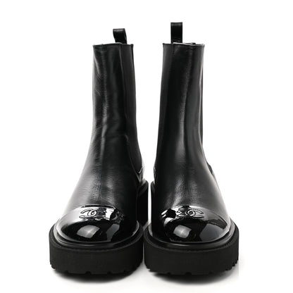 Chanel Crumpled Calfskin Patent Cap Toe Short Boots 40 Black 2 of 8