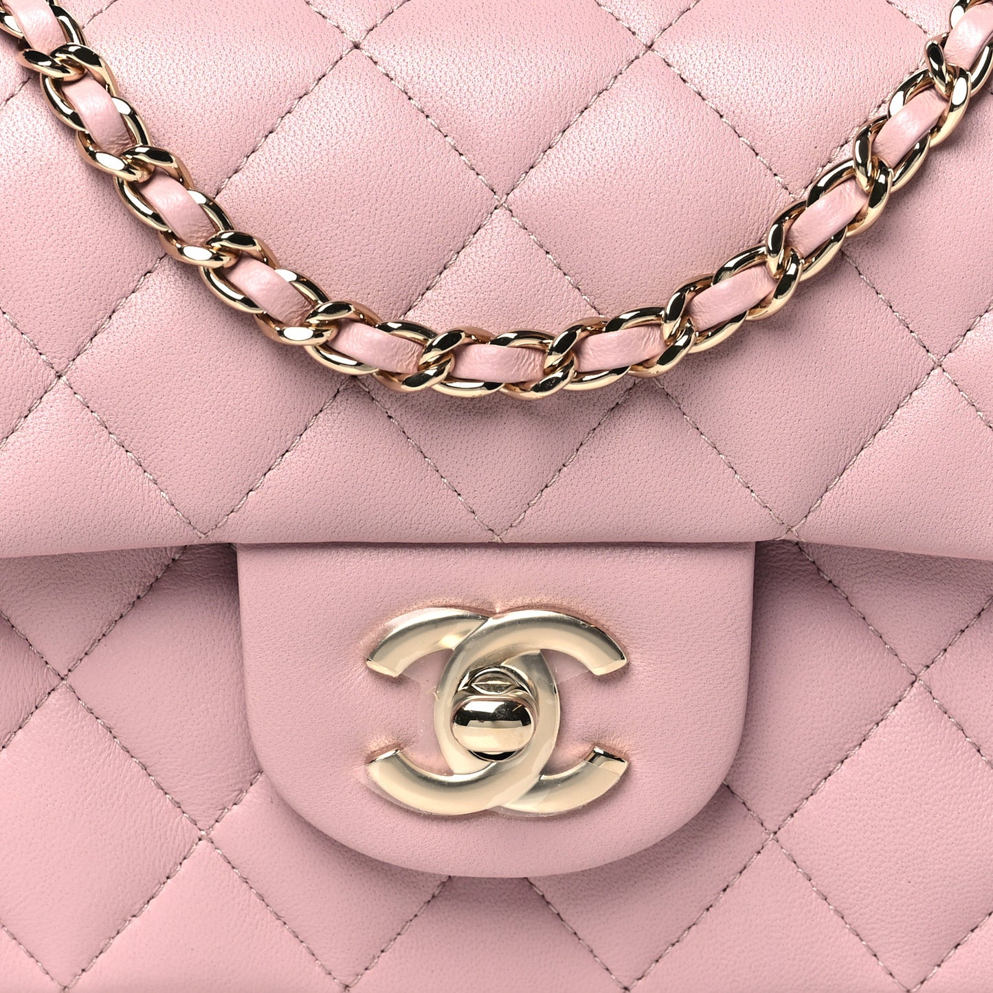 Lambskin Quilted Mini Top Handle Rectangular Flap Light Pink