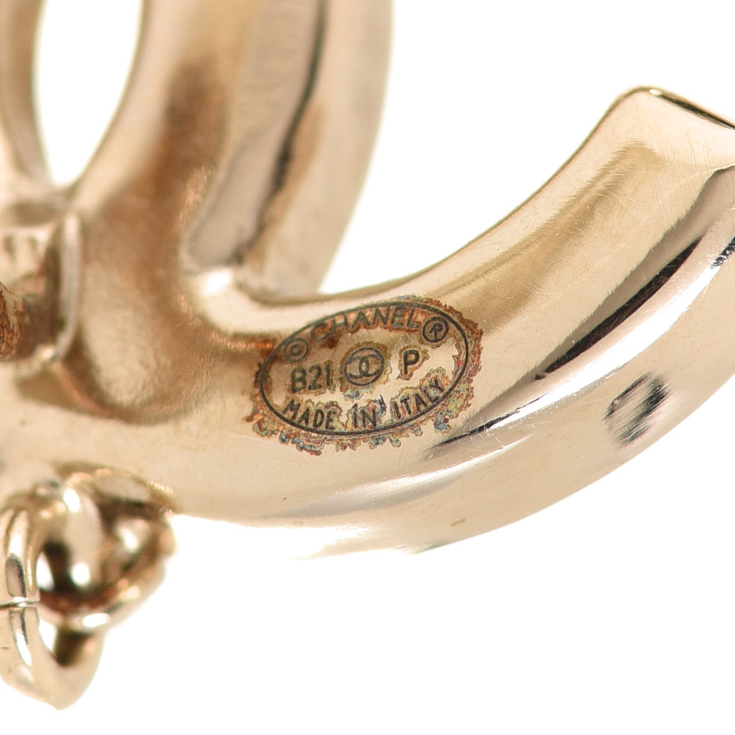 Crystal CC Chain Cuff Single Clip On Earring Gold Pearly White