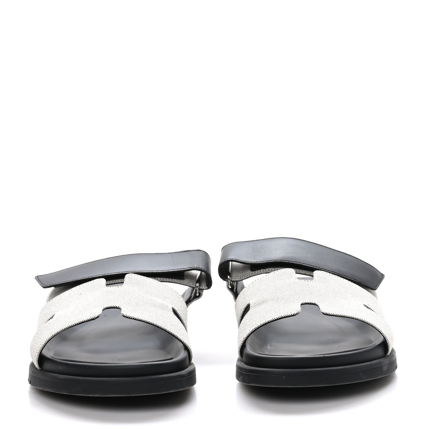 Hermes H Canvas Calfskin Mens Chypre Sandals 40 Prunoir Black 2 of 8
