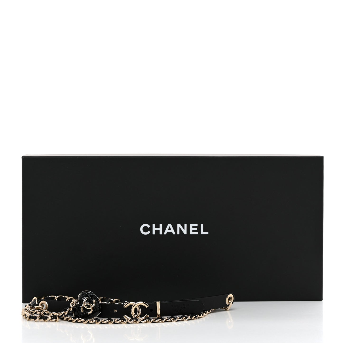 Lambskin Metal Resin CC Heart Chain Belt 90 36 Black Gold