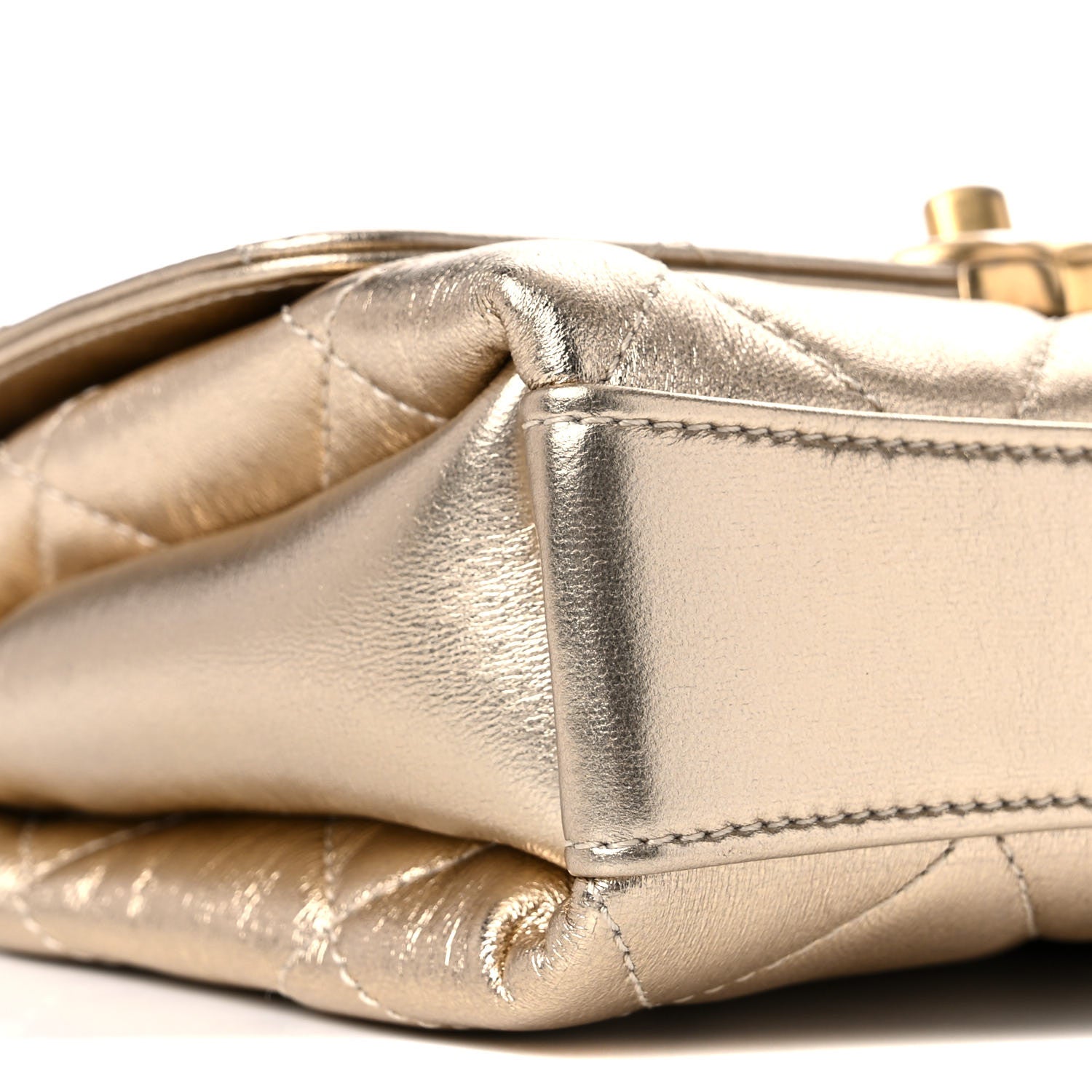Chanel Metallic Lambskin Quilted Mini CC Crystal Logo Chain Flap Gold 8 of 10