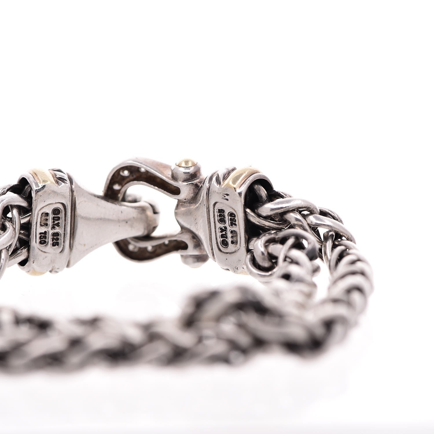 David Yurman Sterling Silver 18K Gold Diamond Double Wheat Buckle Bracelet 5 of 5