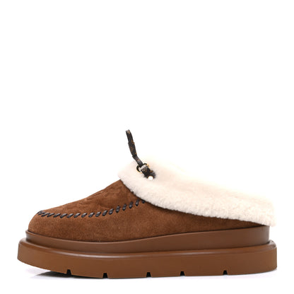 Louis Vuitton Suede Calfskin Shearling Monogram Debossed Cortina Closed Mule 38 Light Beige 1 of 10